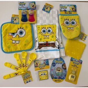SpongeBob SquarePants Kitchen Set Timer Measuring Spoons Pot Holder Towel 10pc